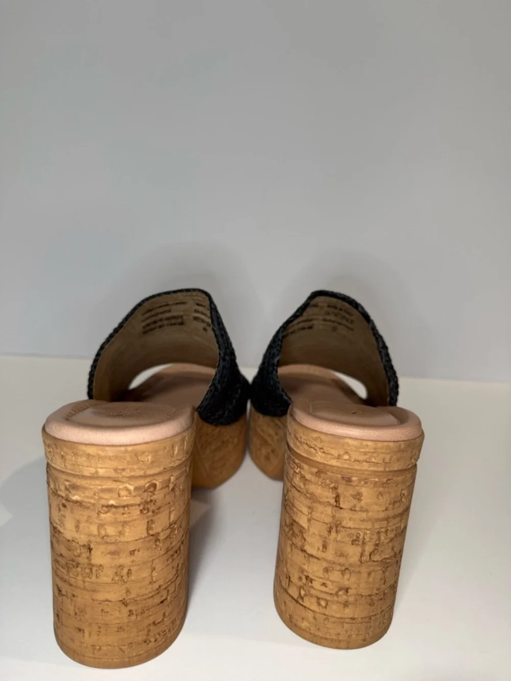 Seychelles Black Woven Cork Platform Mules